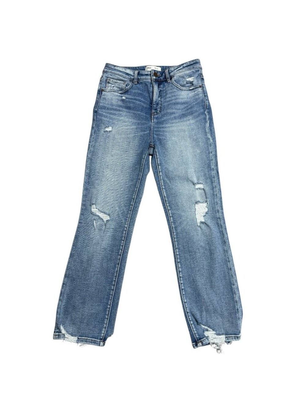 Buckle Distressed Light Blue Cropped Ankle Jeans